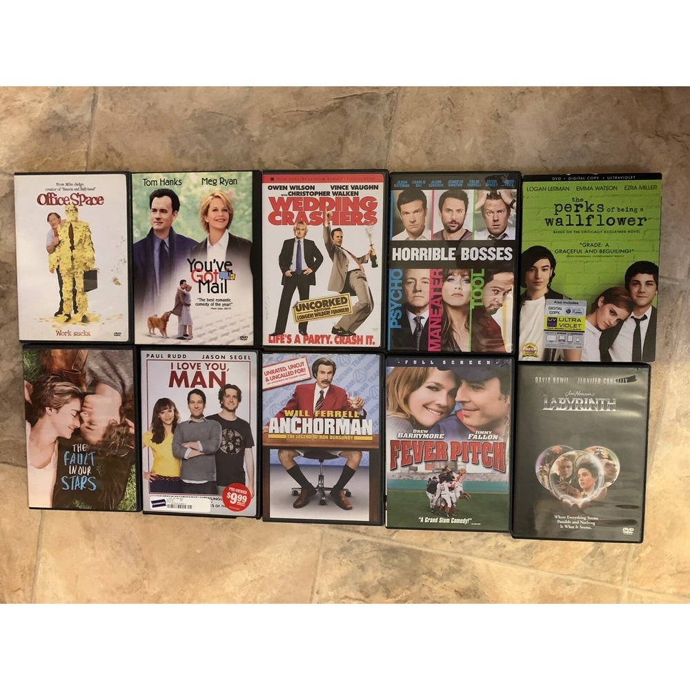 Lot Of 10 DVDs: Anchorman Office‎ Space Wedding Crashers & More Movies